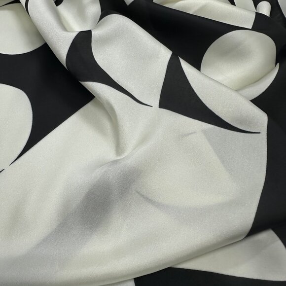 Luxury Silk Feel Scarf Black White Modern Abstract Geometric Square Wrap Bandana - Picture 4 of 5